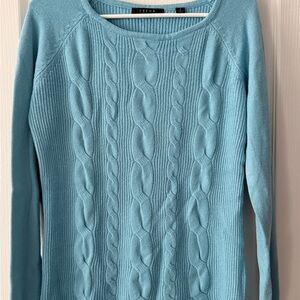 Cyrus Women's Sky Blue Cable Knit Crewneck Sweater